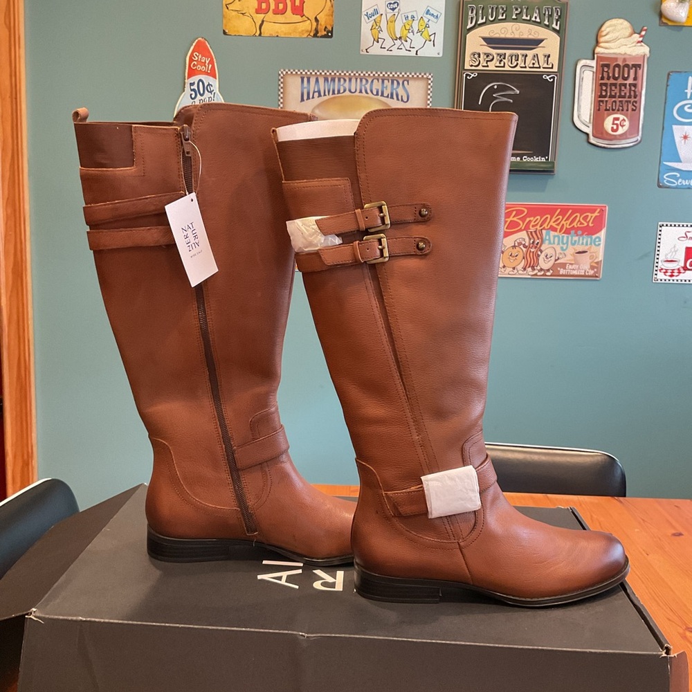 NATURALIZER TALL BOOTS WIDE CALF WOMENS SZ 9 NEW LEATHER CINNAMON BROWN COGNAC